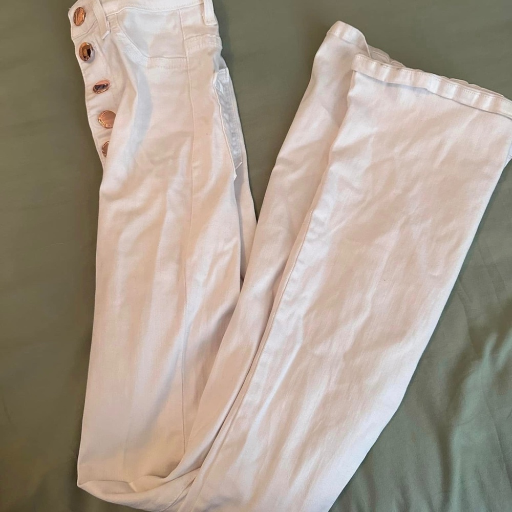 White Flare Pants, Multi-Button, Fit like a 24